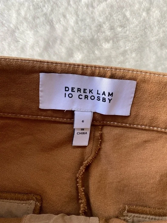 Derek Lam 10 Crosby Camel Flared Trousers Contrast Stitch Size 6 Cotton Cropped - Picture 3 of 14